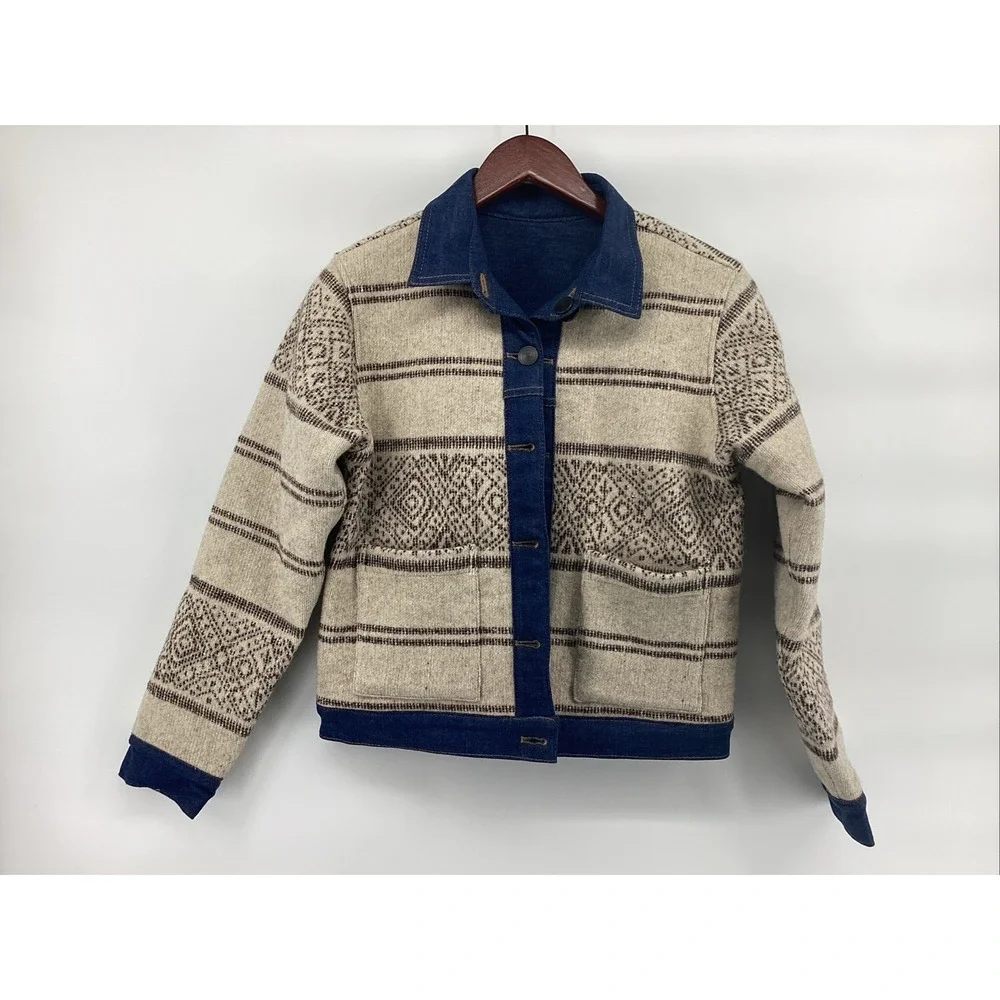 Remu Apparel 100% Wool Lined Denim Jacket Reversible Size Small